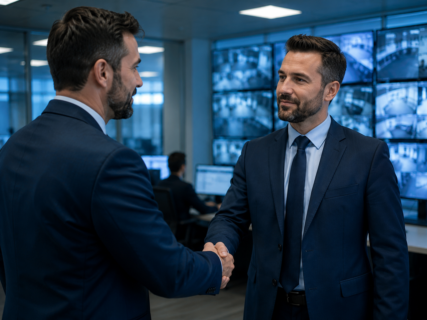 Acuerdo entre responsables de seguridad en una sala de control corporativa
